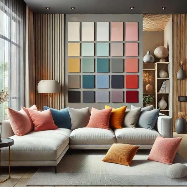 Selecting a Color Palette that Complements Your Space Arrange Throw Pillows On A Sectional Sofa