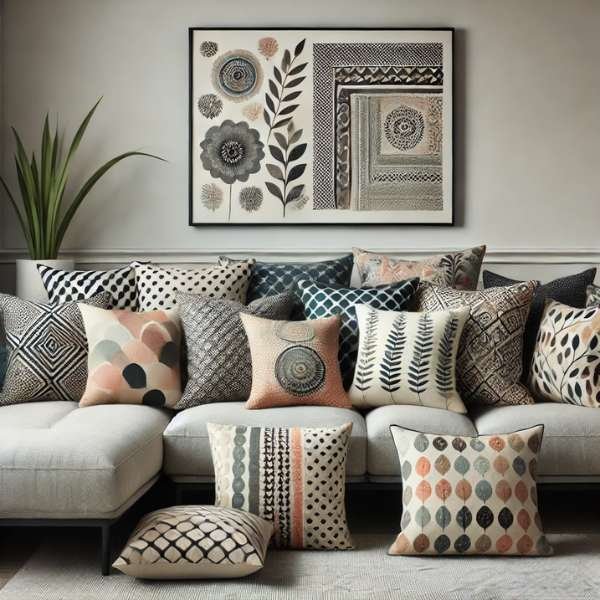 Mixing and Matching Patterns for Visual Interest Arrange Throw Pillows On A Sectional Sofa