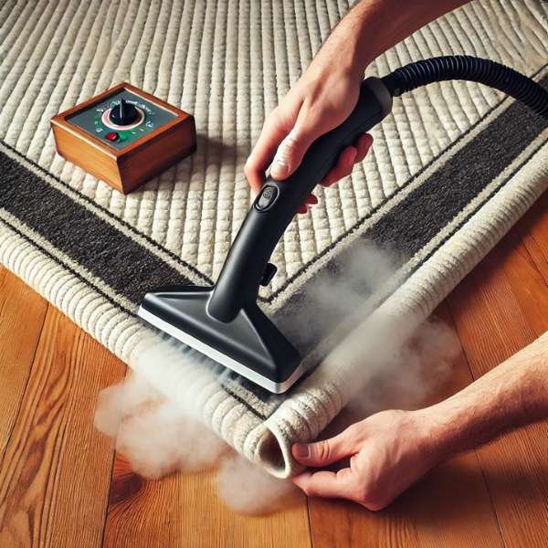 Using Steam to Relax and Flatten Rug Corners