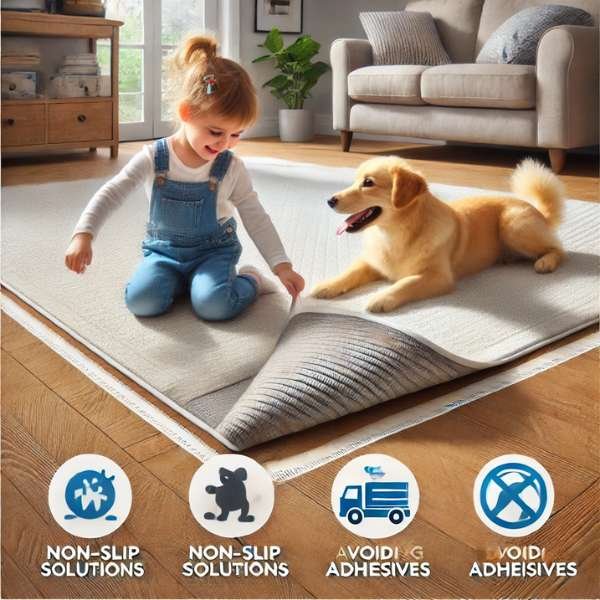 Safe and Effective Rug Solutions for Homes with Kids and Pets Keep Rug Corners Down On Hardwood Floors