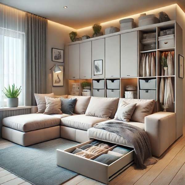 Space-Saving with Built-In Storage Sectional Sofa Ideas For Small Living Room